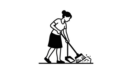 Woman sweeping with a broom.