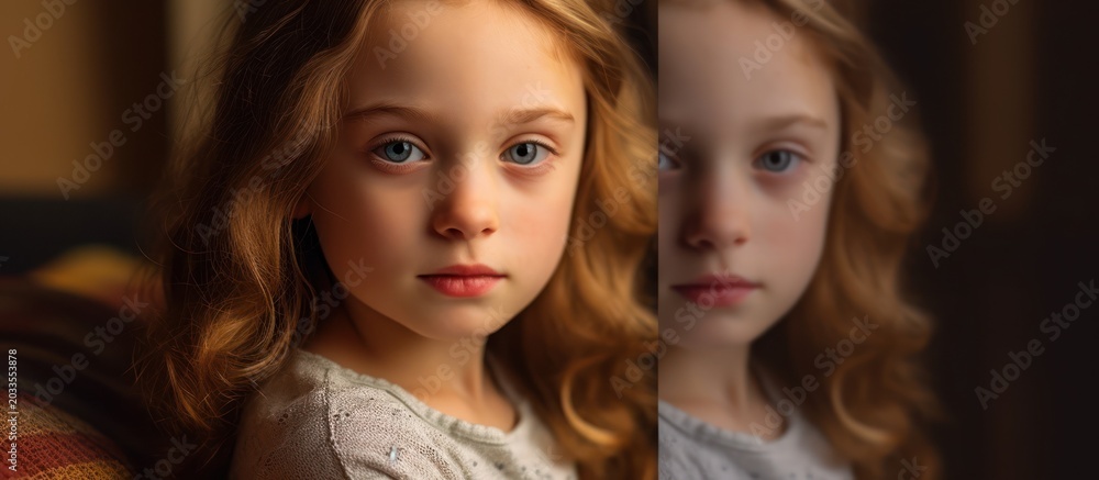 Obraz premium A soulful gaze that speaks volumes through the lens of cinematic light.