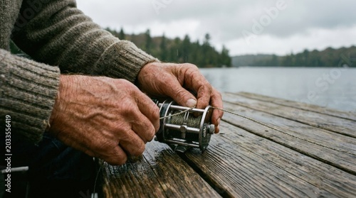 Angler's Fishing Gear on Dock-(Perlengkapan Pancing Nelayan di Dermaga)