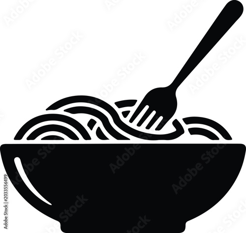Silhouette vector spaghetti noodles in a bowl with fork design