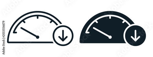 Quadro em tela Performance Drop Icon with Down Arrow and Meter Symbol