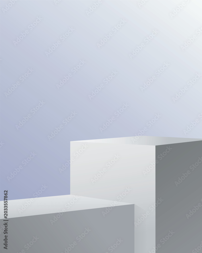 Obraz premium Minimalist Abstract Geometric Podium Shape with Soft Gradient Blue and White Tones
