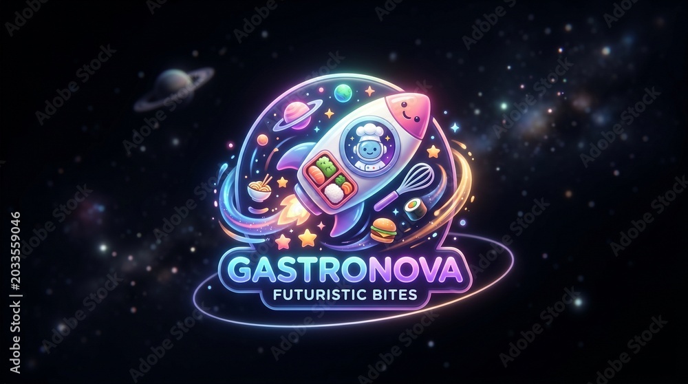 Fototapeta premium A cute rocket ship kitchen logo, ideal for futuristic food delivery apps