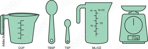 Set of Kitchen Measuring Tools Icons Vector Illustration