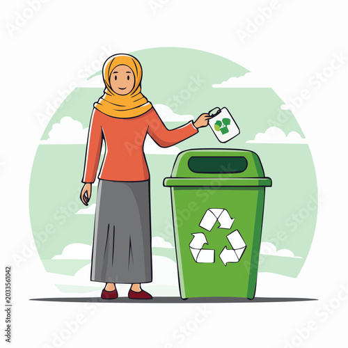 Woman in Hijab Recycling Waste