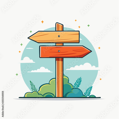 Wooden Directional Signpost with Two Arrows
