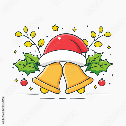 Christmas Bells with Santa Hat and Holly