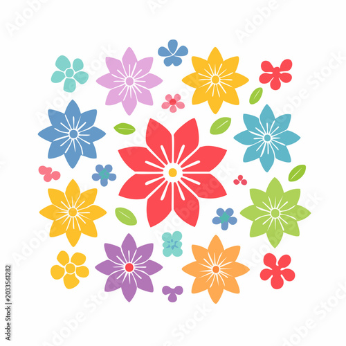 Colorful Flat Flowers Pattern
