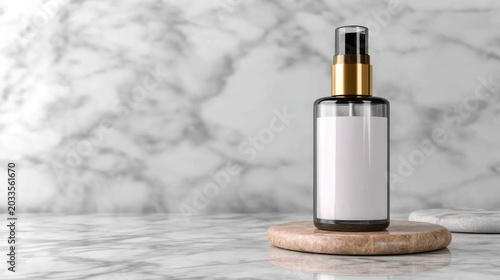 Elegant Glass Bottle with Pump on Marble Surface for Cosmetic or Skincare Product Delivery