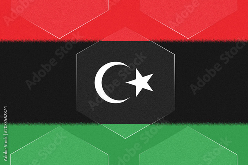 Tableau sur toile Contemporary Graphic Illustration of the Libyan National Flag Featuring a Hexago