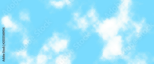 Photography Retro comic book sky background featuring white dotted clouds and rasterized mist texture, suitable for banners, covers, and editorial layouts