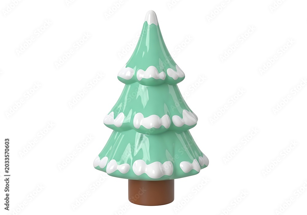 Fototapeta premium Cute cartoon christmas tree with snow
