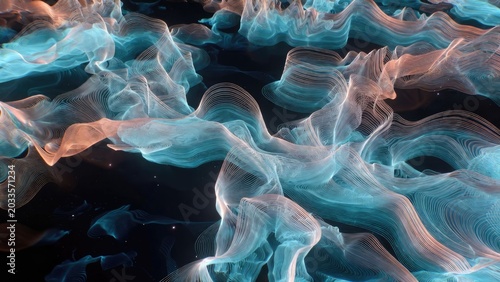 Dynamic wave patterns in abstract digital art virtual space visual composition surreal environment