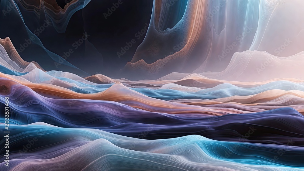 Fototapeta premium Abstract layered wave patterns in digital art surreal landscape gigapixel art vibrant environment