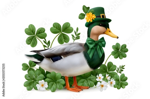 St. Patrick's Day duck wearing green leprechaun hat