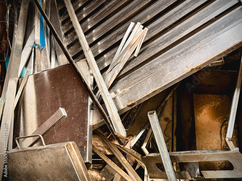 Used stainless steel wasted,dust and rust parts put in recycle junkyard,