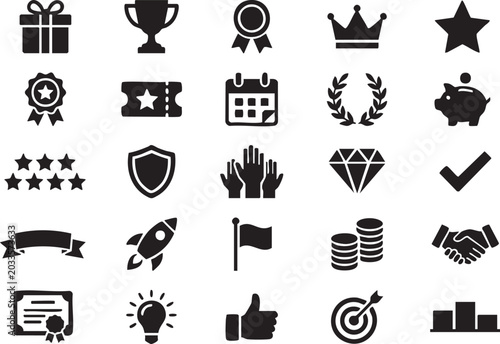 Gamification rewards and business achievement vector icon set