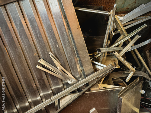 Used stainless steel wasted,dust and rust parts put in recycle junkyard,