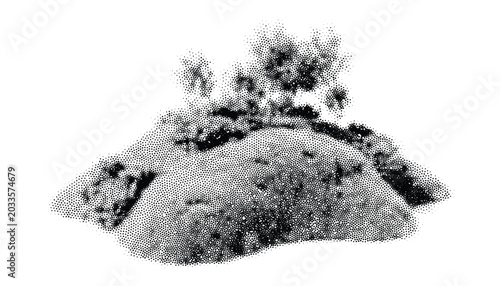 Foto abstract transparent vector landscape with clustered dots forming hills and trees using halftone technique subtle textures