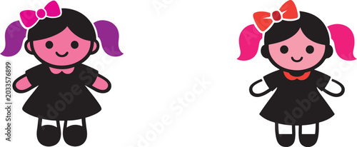 Billede på lærred Doll icon, cute toy character children playtime vector illustration design