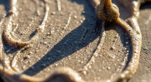Macro close-up of brown exfoliating body scrub texture with glistening particles