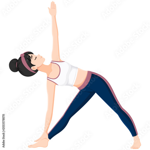 Woman Performing Triangle Pose in Yoga