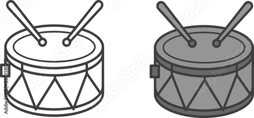 Quadro su tela Drum vector icon collection isolated, musical percussion instrument and marching
