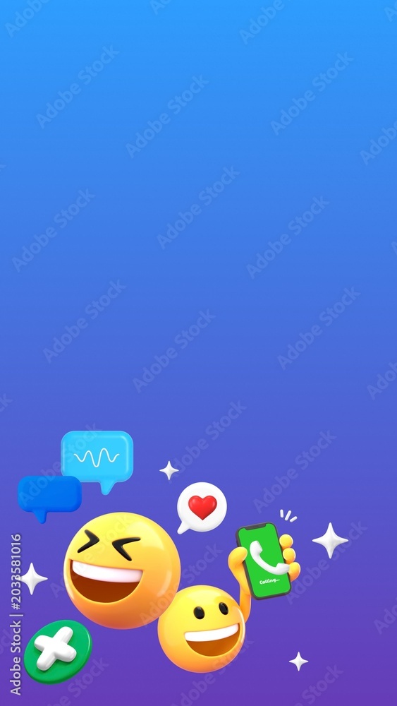 Fototapeta premium Social media savvy mobile wallpaper, 3D emoji illustration