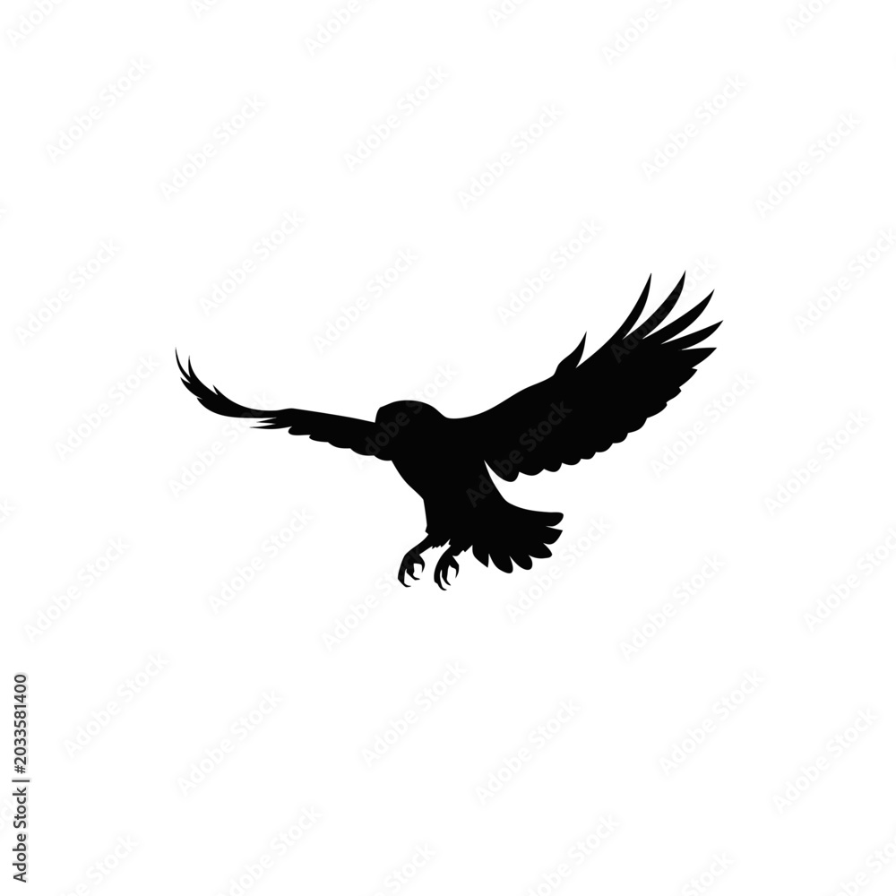 Fototapeta premium Black bird silhouette, flying eagle icon, wildlife symbol, vector graphic