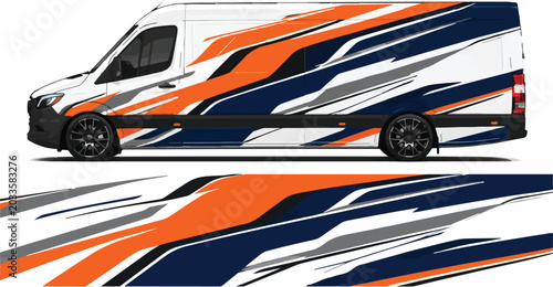 Van with orange and blue stripes.