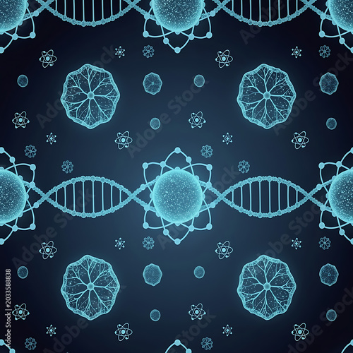 Futuristic Cyan Biotech Seamless Pattern