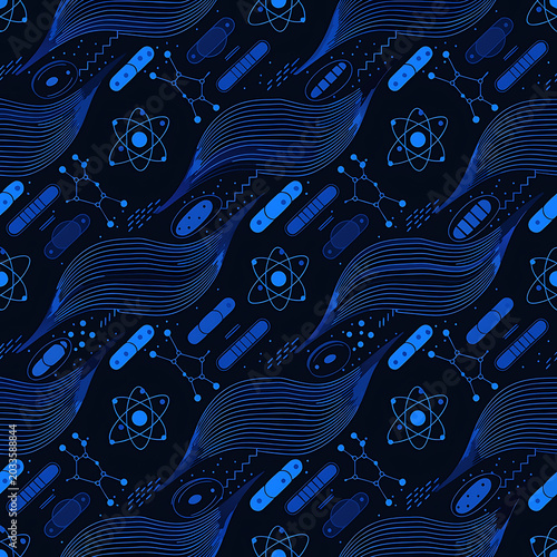 Futuristic Neon Quantum Atom Seamless Pattern