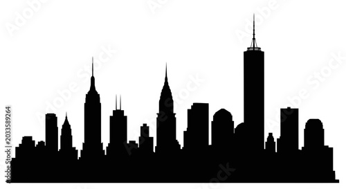 New York City Skyline Silhouette Black and White
