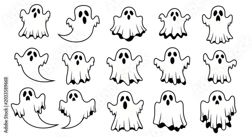 Schilderij op canvas Cute Ghost Illustrations - Halloween Spooky Characters Collection