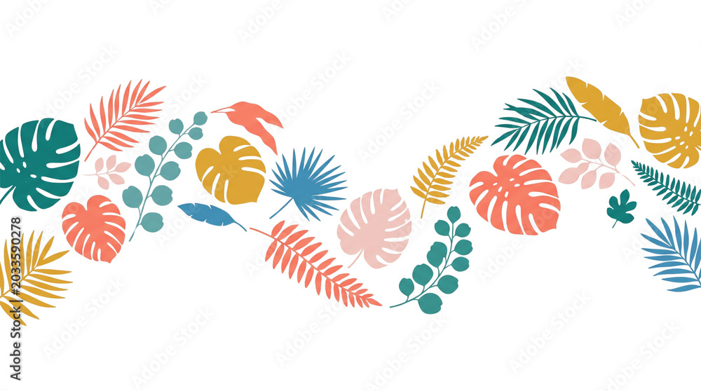 Obraz premium Tropical Leaves and Berries Pattern on White.