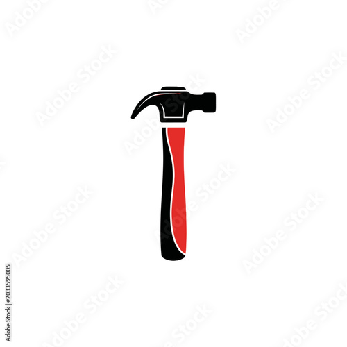 Hammer tool with red handle.