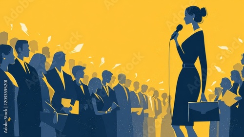 Businesswoman in Blue Suit Walking with Bag, Confident Career Woman Journey Flat Illustration