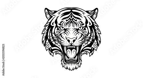 Photography Fierce Tiger Head Illustration - Tribal Tattoo Style