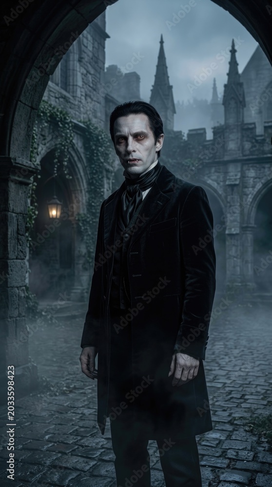 Fototapeta premium Victorian Gothic Man in Atmospheric Horror Setting