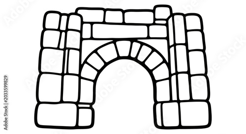 Illustration of Ancient Stone Archway Brick Structure.