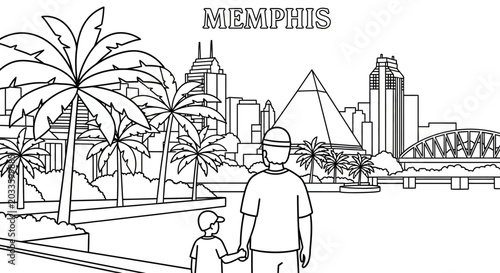 Father and Child Exploring Memphis City Skyline Together.