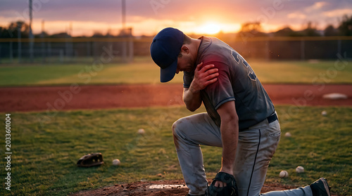 Baseball Player Shoulder Injury on Field: Sports Medicine, Athlete Pain, Physical Therapy & Recovery Concept