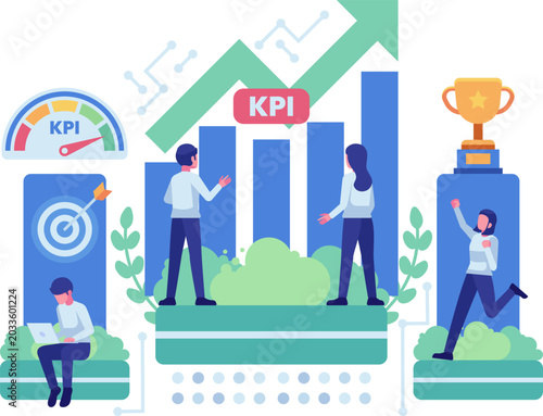 Business Team Analyzing KPI Dashboard and Performance Metrics