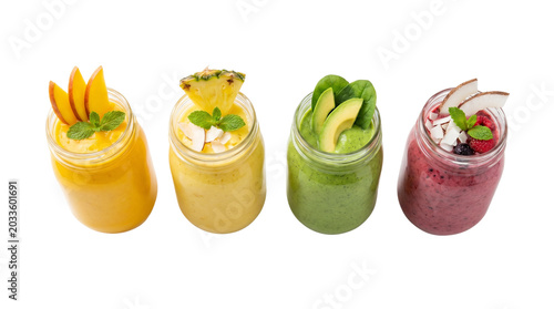 Colorful Assortment of Fresh Fruit Smoothies.