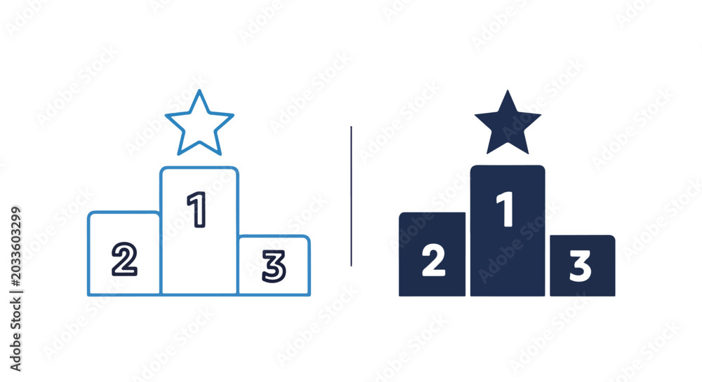 Fototapeta premium Competition podiums in two styles: Glyph and solid icon set - Icon vector - logo icons. Blue, Black and white icons