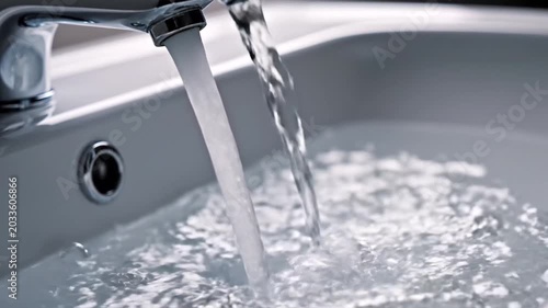 Running water in a white sink