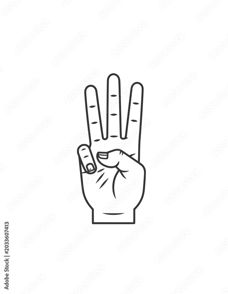 Fototapeta premium Three Fingers Hand Gesture Line Art Illustration