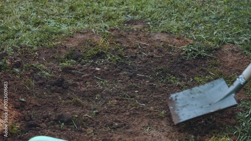 Shoveling the earth, dig, bury the earth