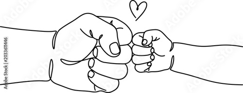 Tableau sur toile Continuous line art of adult and baby fist bump with a heart.