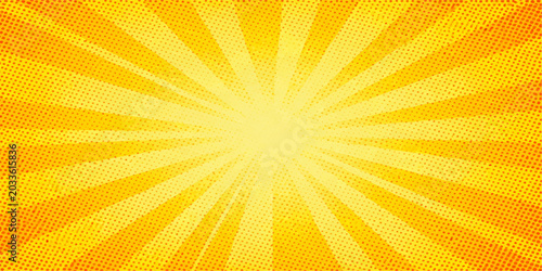 Photos A vibrant burst of golden yellow sun rays radiates outwards from a bright center, creating a dynamic and energetic graphic background with a subtle textured effect